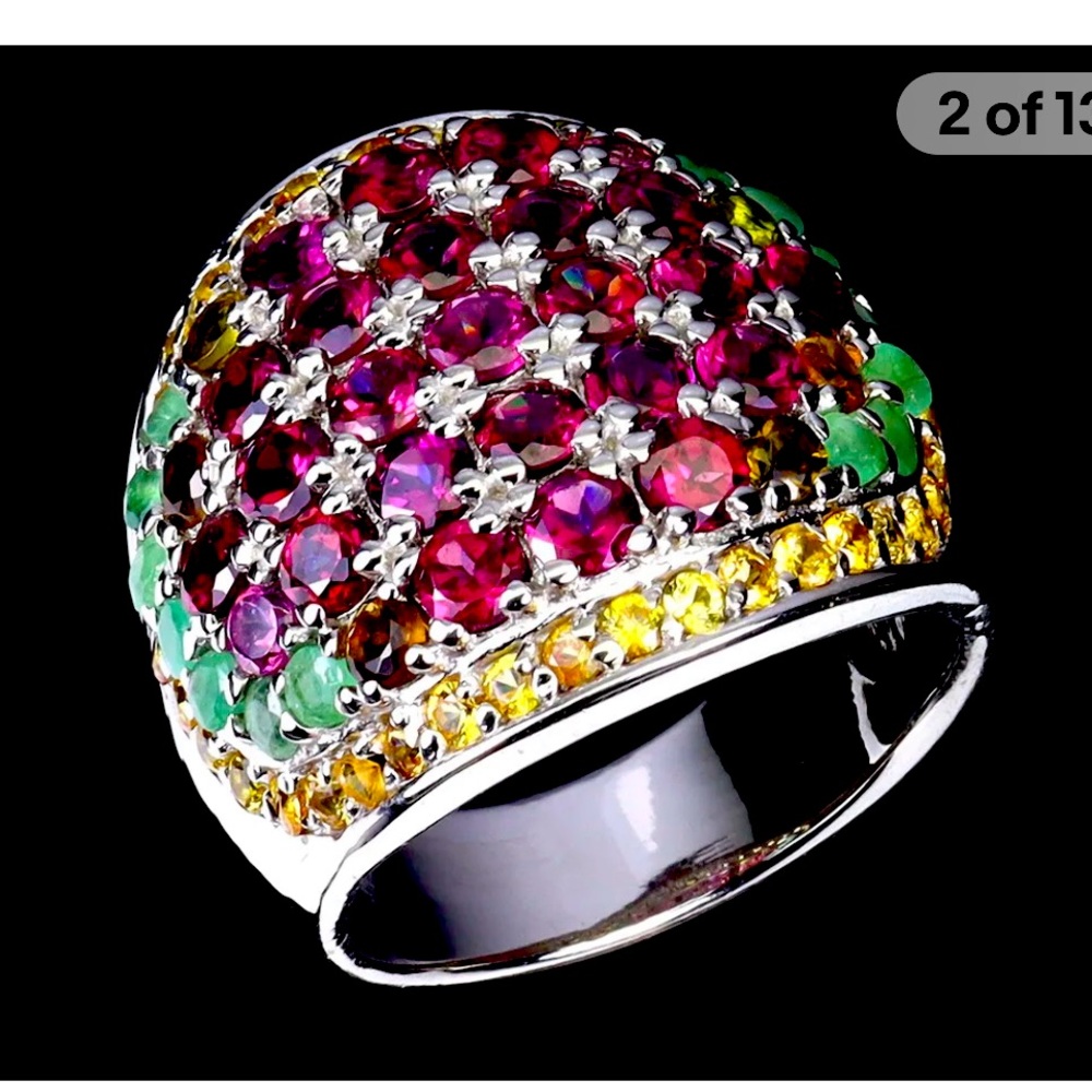 Rhodolite garnet sterling silver ring sz 8.5with tourmaline emerald and sapphire